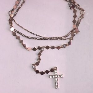 Gold three chain cross necklace